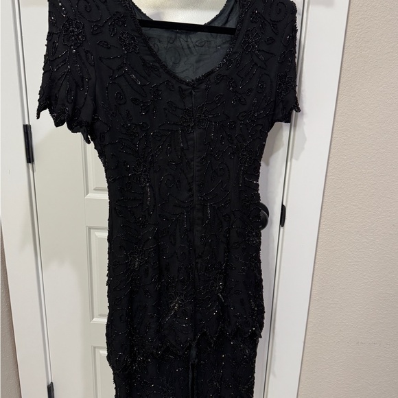 VTG Stenay Dress short sleeve Sheath 100% Silk Black Sequin Bead Lined 10 Med - Picture 4 of 7